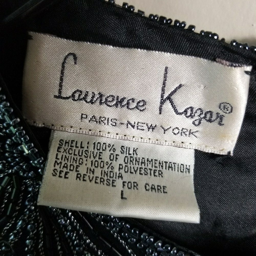LAWRENCE KAZAR Vintage 100% Silk Black Beaded Sleeveless Top Large. - Picture 6 of 9